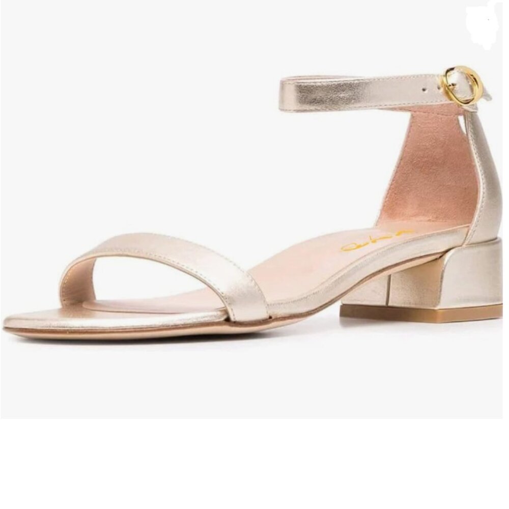 XYD Rose Gold Open Toe Ankle Strap Buckled Low Chunky Heel Dress Sandals